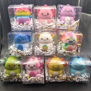 Mini Axolotl Slow Rise Squishy, Party Favor, Toy: Jeweled Gift Box, 10 Color Choices