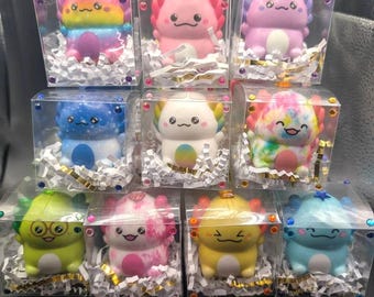 Mini Axolotl Slow Rise Squishy, Party Favor, Toy: Jeweled Gift Box, 10 Color Choices