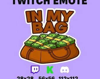 In My Bag Twitch Emote | Money Bag Emote for Streamers | Funny Cartoon Chat Emote | PNG Download for Twitch & Discord