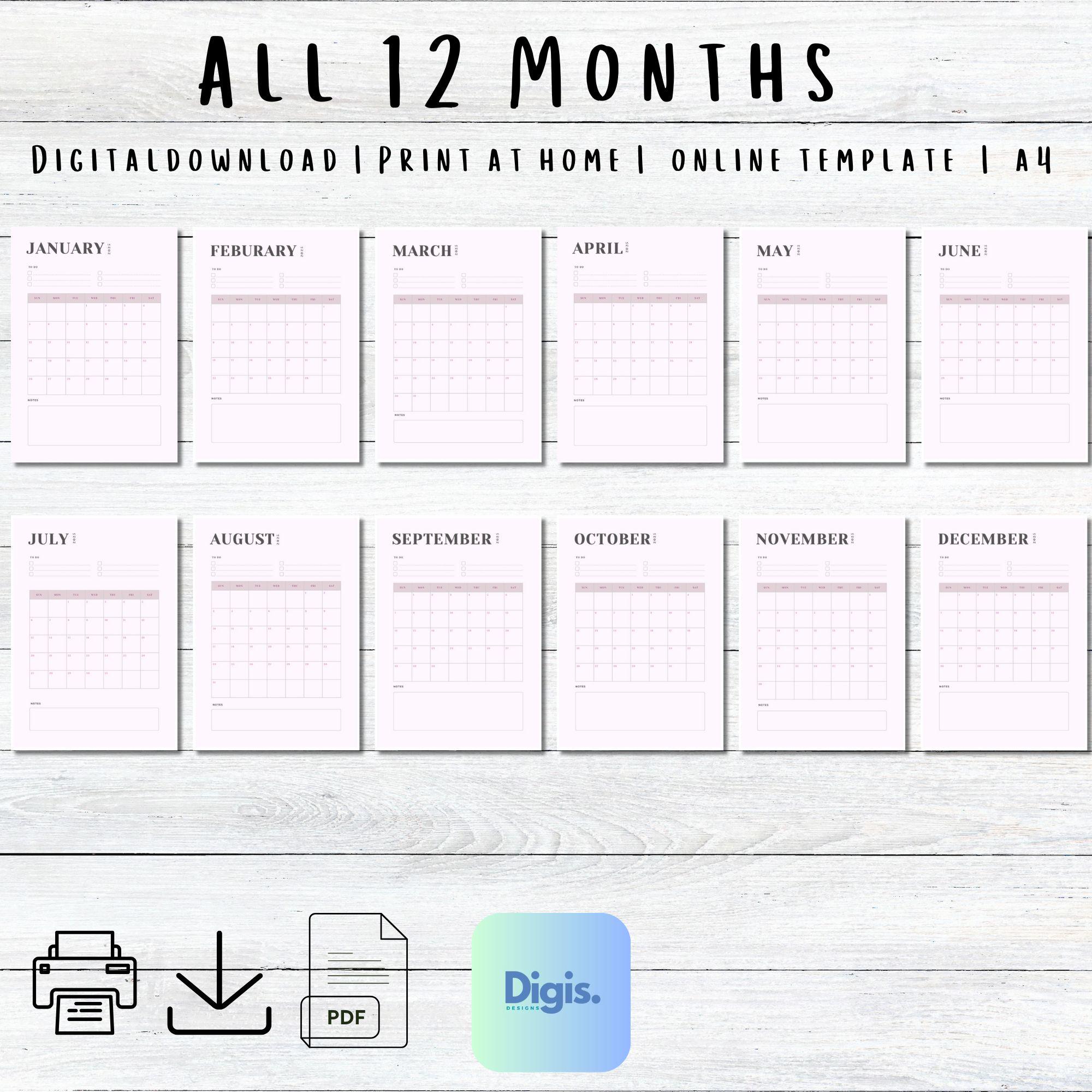 Editable Monthly Calendar Template - Digital Planner PDF & Canva Link ...