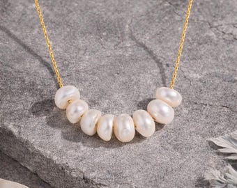 Free Natural Pearl Beads Necklace, Thin Gold Chain, Minimalist Pearl Necklace, Stainless Steel Necklace, Dainty Pearl Jewelry, Gift for Her