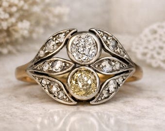 Vintage Hollow Leaf Zircon Ring for Women, Antique Style Shiny Stone Ring, Birthday Gift for Mom and Her, Boho Statement Jewelry