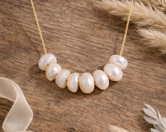 Free Natural Pearl Beads Necklace, Thin Gold Chain, Minimalist Pearl Necklace, Stainless Steel Necklace, Dainty Pearl Jewelry, Gift for Her