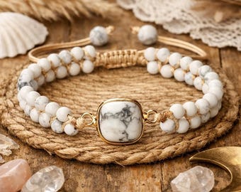 White Natural Stone Bracelet 4mm Beads Adjustable Braided Bracelet Handmade Porcelain Stone Bracelet Couple Bracelet Gift for Her Him
