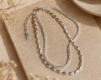 925 Sterling Silver Double Layer Bracelet, Sparkling Dainty Chain, Minimalist Layered Bracelet for Women, Wedding Jewelry Gift