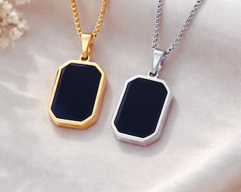 Black Pendant Necklace, Minimal Black Gold Necklace for Women, Everyday Jewelry Gift for Her