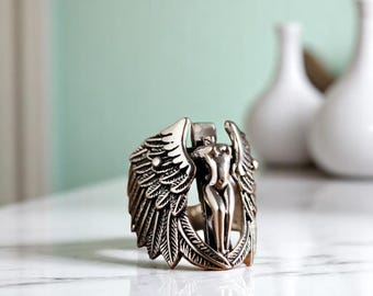 Adjustable Angel Wing Ring, Celestial Ring Jewelry, Spiritual Guardian Angel Ring, Dainty Symbolic Ring, Gift Idea