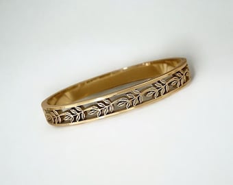 Gold Leaf Bangle | Greek Key Bracelet | Minimalist Cuff Bracelet |  Gold Plated Jewelry | Gift for Her | Available In Silver