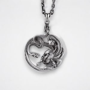 Colar de Medusa, Pingente de Górgona, Joias Mitologia, Colar de Prata de Lei, Colar de Cobra, Joias Góticas