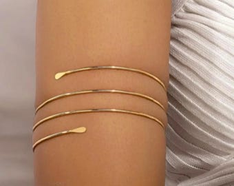 Gold Arm Cuff Set, Minimalist Silver Upper Arm Bracelet, Boho Armlet, Adjustable Arm Band, Stacking Arm Cuffs, Gift For Her