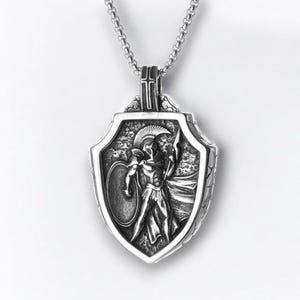 Shield Spartan Helmet Necklace | Warrior Necklace | Stainless Steel Pendant | Greek Mythology Jewelry | Historical Necklace | Mens Necklace