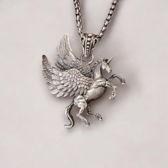 Pegasus Necklace | Winged Horse Pendant | Greek Mythology Jewelry | Sterling Silver Necklace | Mens And Women Necklace