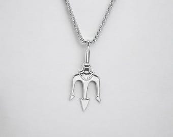 Stainless Steel Trident Necklace, Poseidon Necklace, Greek Mythology Jewelry, Unisex Necklace, Neptune Pendant
