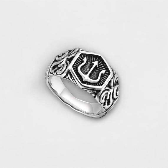 Trident Ring, Poseidon Ring, Greek God Ring, Stainless Steel Ring, Mens Signet Ring, Mythology Jewelry, Statement Ring