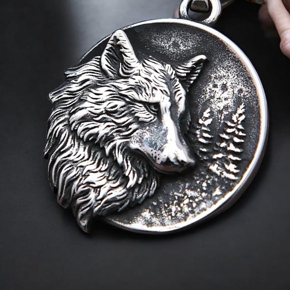 Wolf Pendant Necklace, Silver Wolf Jewelry, Mens Wolf Amulet