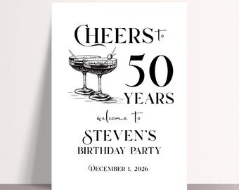 50th Birthday Sign, Custom 50, 60, 70 Birthday Welcome Sign, 50th Birthday Decorations, Man's Birthday Sign, Cheers to 50 Years Sign