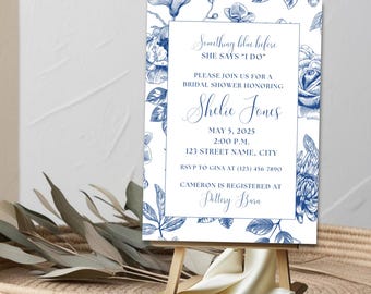 Something Blue Before I Do Bridal Shower Invite, Dusty Blue Vintage Floral, Bridal Shower Invitation, Editable Template