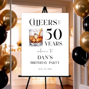 Letrero de 50 cumpleaños, letrero de bienvenida personalizado para 50, 60 y 70 cumpleaños, decoraciones para 50 cumpleaños, letrero de cumpleaños para hombre, letrero de "Saludos por los 50 años"