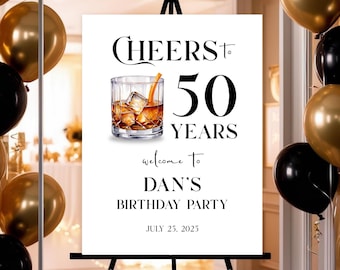 50th Birthday Sign, Custom 50, 60, 70 Birthday Welcome Sign, 50th Birthday Decorations, Man's Birthday Sign, Cheers to 50 Years Sign