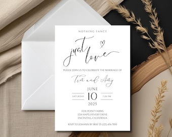 Nothing Fancy Just Love Wedding Invitation, Simple Elegant DIY Printable Invite, Editable Canva Template, Modern Minimalist Small Wedding