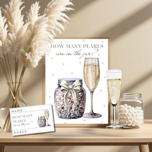 Pearls and Prosecco Bridal Shower Game, Guess How Many Pearls Game, Editable Canva Champagne Party Game, Personalized  Customizable Download