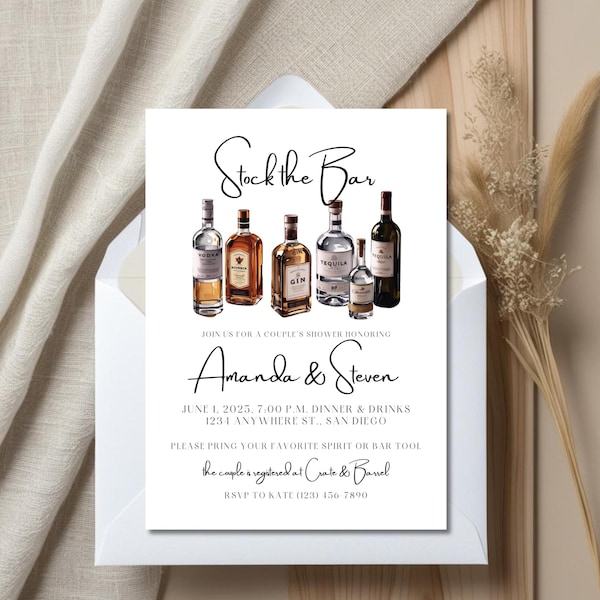 Stock the Bar Shower Invitation, Printable Coed Shower, Cocktail Themed Canva Template, Housewarming Invitation, Customizable Shower Invite