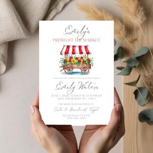 Fresh Off the Market Bridal Shower Invitation, Farmer&#39;s Market Editable Template, Vintage Floral Bridal Shower Invite, Canva, DIY Decor