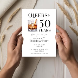 50th Birthday Party Invitation, Whisky Editable Party Template for Men, Aged to Perfection Invite, Old Fashioned Cocktail Canva, 60th, 40th