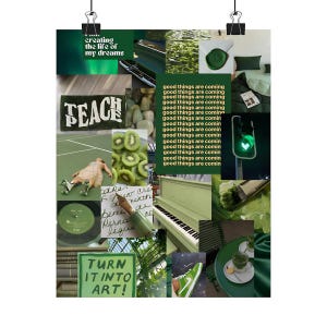 Póster de tablero de visión estético verde / Tablero de estado de ánimo vertical mate / Arte de pared de visualización de objetivos / Decoración de habitación inspiradora