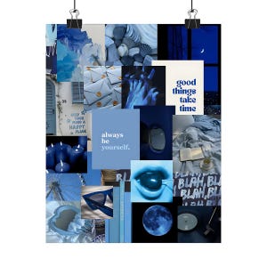 Póster de tablero de visión estético azul / Tablero de estado de ánimo vertical mate / Arte de pared de visualización de objetivos / Decoración de habitación inspiradora