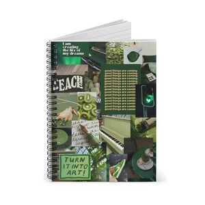 Diario estético con tablero de visión verde / Encuadernación en espiral, líneas anchas / Collage de fotos motivacionales / Inspiración diaria / Tablero de estado de ánimo