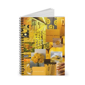 Diario estético con tablero de visión amarillo / Encuadernación en espiral, líneas anchas / Collage de fotos motivacionales / Inspiración diaria / Tablero de estado de ánimo