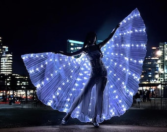 LED White Butterfly Wings, Light Up Belly Dance Wings, White LED Wings, Performance Wings, Festival Costume, Costume Wings, Rave Outfit