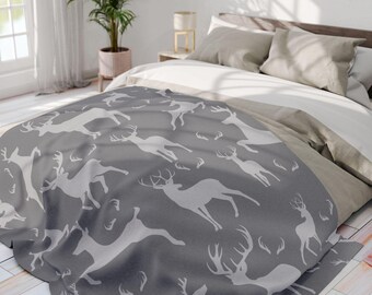 Cobertor de lã com estampa de veado, manta rústica e aconchegante, perfeita para decoração de casa, sofá-cama decorativo, manta para piquenique na praia. 3 tamanhos disponíveis.