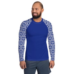 Blauw en wit BJJ Rash Guard voor mannen, BJJ Rash Guard, Jiu Jitsu Rash Guard, Braziliaans jiu jitsu, samoerai, MMA-topje
