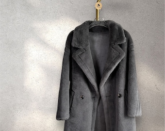 Premium Wool Teddy Coat - Stone Grey