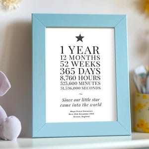 Individueller Baby Geburtstag Druck, 1 Jahr altes Geschenk, jede Sekunde zählt, Baby Sternen Geschenk, Sternposter, Sternkarte Druck, Geburt des Babys Druck