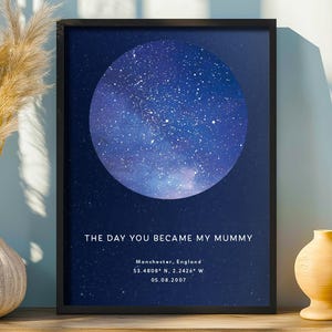 Carte des étoiles personnalisée, impression encadrée, affiche familiale, carte du ciel nocturne, carte du ciel nocturne, carte des étoiles, cadeau la nuit de ma naissance, étoiles date spéciale personnalisée
