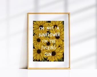 Sunflower Art Print: Feminine Yellow Floral Sassy Gallery Wall Decor (Poster)