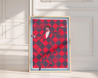 Riddle Me This - Checkered Illusion Art Print - Dancing Jester Funky Wall Art (Digital Download)