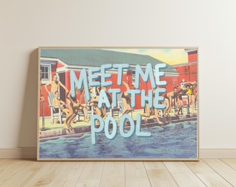 Meet Me at the Pool Art Print: Vintage Photograph Print - Swimmers Gallery Wall Decor (Digital Download)