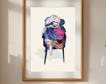 Dressing Room Art Print: The Clothes Chair- Line Art Sketch - Feminine Gallery Wall Decor (Digital Download)