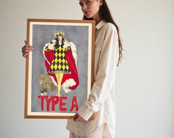 Type A Poster | Vintage Modern Twist Wall Decor | Royalty Artwork Print  | Glitter Typography on Classic Painting