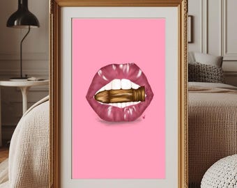 Bite the Bullet Art Print: Feminine Pink Gallery Wall Decor (Poster)