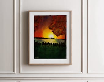 The Fly Poster - New Orleans Sunset Art Print - Mississippi River Friendship Painting
