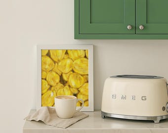 Lemon Basket Yellow Kitchen Art Print: Colorful Food Painting -  Fruit Gallery Wall Decor (Digital Download)