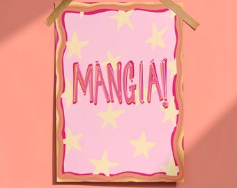 Mangia! Colorful Kitchen Art Print: Italian Phrase Food Art -  Gallery Wall Decor (Digital Download)