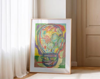 Made for More Poster - Colorful Lightbulb Art Print - Quirky Crayon Style Drawing