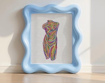 Rainbow Silhouette Line Art Print: Feminine Gallery Wall Decor (Digital Download)