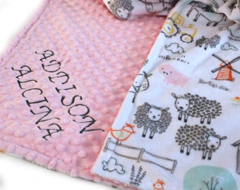 Personalize Baby Blanket Girl, Farm Baby Blanket, Pink Gray Yellow Baby Blanket, Custom Baby Blanket, Baby Gift